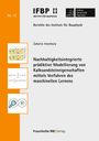 Titel: Nachhaltigkeitsintegrierte prädiktive Modellierung von Kalksandsteineigenschaften. Links: Diagramme, Logos.