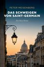 "Peter Meisenberg. Das Schweigen von Saint-Germain. Ein Paris Krimi." Eine Straßenlaterne vor Pariser Gebäuden bei Dämmerung.