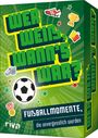 "WER WEIß, WANN'S WAR?" oben, "FUSSBALLMOMENTE, die unvergesslich wurden" unten. Grüner Hintergrund mit Fußballlogos.