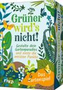 "Grüner wird's nicht! Gestalte dein Gartenparadies und ernte die meisten Punkte. Riva. Das Kartenspiel." Bunte Pflanzen, Schmetterlinge.