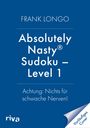 Text: "FRANK LONGO, Absolutely Nasty® Sudoku – Level 1, Achtung: Nichts für schwache Nerven!" Unten links "riva".