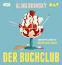 ALINA BRONSKY, DER BUCHCLUB, Illustration: Eisbecher mit Erdbeeren und Sahne, blaue Hintergrundfarbe.