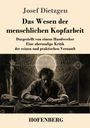 Titel: "Das Wesen der menschlichen Kopfarbeit" von Josef Dietzgen. Ein Mann sitzt an einem Tisch mit geometrischen Mustern.