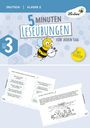 DEUTSCH KLASSE 2, 5 MINUTEN LESEÜBUNGEN, HEFT 3. Biene mit Stoppuhr, „MIT STICKERN“ auf gelbem Hintergrund.