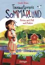 „Tierarztpraxis Sommarlund: Ferien mit Fell und Federn“ in bunter Schrift, darunter ein Mädchen mit Katze vor Landschaft.