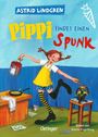 Text: "Astrid Lindgren. Pippi findet einen Spunk. Oetinger. Bilder von Katrin Engelking." Illustration: Pippi trägt Farbe.