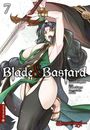 "Blade & Bastard" auf einem Cover mit einer Frau in dynamischer Pose, Schwert erhoben, stilisierte Kleidung.