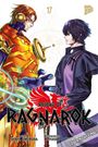 Titel: "Record of Ragnarok". Zwei stilisierte Figuren stehen sich gegenüber, eine in Rüstung, die andere in dunklem Gewand.