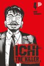 Text: "ICHI THE KILLER", "HIDEO YAMAMOTO", "4", "manga cult". Illustration: Mann mit Narben und Ohrringen vor rotem Hintergrund.