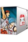 "BOX 01", "BOX 1 INKLUSIVE", Illustration von zwei Basketballspielern in Trikots, einer mit roten, der andere mit blauen Haaren.