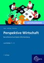 "Lernsituationen", "Perspektive Wirtschaft", "Berufsfachschule Baden-Württemberg", "Lernfelder 1 – 3". Illustration: Menschen am Tisch arbeiten zusammen.