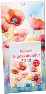 Text: "Berckers Tageskalender 2028. Gedanken für jeden Tag." Illustration von bunten Mohnblumen in Aquarellfarben.