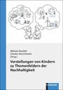 Texte: Melanie Beudels, Claudia Henrichwark (Hrsg.), Vorstellungen von Kindern zu Themenfeldern der Nachhaltigkeit. Illustration: Zwei Kinder mit Gedankenblasen; links: Gebäude und Autos, rechts: Bäume und Windrad.