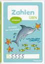 "Zahlen Üben, Schulstart, Die Zahlen von 1 bis 10 lernen." Delfin und Seesterne mit Zahlen; Fische und Wellen.