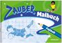 „Zauber Malbuch Fußball“. Illustration eines Jungen mit Ball, ein Torwart in Aktion, blauer Bleistift.