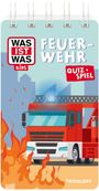 "Was ist Was Kids", "Feuerwehr", "Quiz + Spiel". Illustration eines Feuerwehrautos mit Flammen im Vordergrund.
