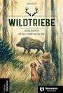 „Judith Hecker. Wildtriebe. Jagdgeschichten mit Herz, Humor und Haltung.“ Illustration: Jägerin und Hund beobachten ein Wildschwein im Wald.