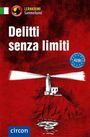 Text: "Lernkrimi Sammelband", "Delitti senza limiti", "Gemeinsamer Europäischer Referenzrahmen A2/B1", "circon". Illustration: Leuchtturm auf rotem Hintergrund.