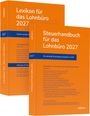 "Lexikon für das Lohnbüro 2027" und "Steuerhandbuch für das Lohnbüro 2027" in Orange, dicke Bücher.
