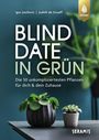 „Blind Date in Grün“, Buchcover mit zwei Pflanzen in Töpfen und einem goldenen Logo oben rechts.