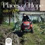 "Places of Hope since 529. A Celebration of 1500 years of Benedictine Life." Eine Nonne fährt auf einem roten Traktor.