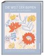 "Die Welt der Blumen zum Ausmalen" steht oben in großen Buchstaben. Darunter Blumen in Rot, Blau und Gelb.