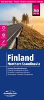 „Finland Northern Scandinavia“. Titelbild mit Straße, Bäumen und Nebel im Sonnenlicht. Enthält pinkes „Reise Know-How“ Logo.