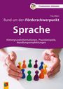 „Rund um den Förderschwerpunkt Sprache“ und „Praxiswissen Inklusion“. Hände umfassen bunte Spielfiguren.