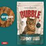 Der Text zeigt "argon hörbuch", "BUBBLE", "OHNE: Künstliche Dramen, Langeweile, Hund", "30 Portionen", "TOMMY JAUD". Illustration einer Katze.