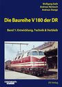 "Die Baureihe V180 der DR. Band 1: Entwicklung, Technik & Verbleib" steht über einem Foto einer rot-beigen Lokomotive.
