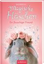 "Magische Häschen: Ein flauschiger Freund" in verspielter Schrift. Ein graues Kaninchen mit Rosenkranz und Sternen auf rosa Hintergrund.