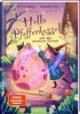 „Hella Pfefferkessel und das verhexte Osterei“ zeigt eine fröhliche Hexe, ein riesiges Ei und magische funkelnde Details.