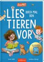 "Lies doch mal den Tieren vor." Kind liest, Tiere und Schriftzug. Goldener Sticker: "Das Vorlesebuch zum Bestseller".