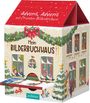 "Advent, Advent mit 24 ersten Bilderbüchern" auf rotem Dach. Zeichnung eines Hauses mit weihnachtlicher Deko und Tieren.