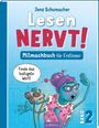 "Jens Schumacher: Lesen NERVT! Mitmachbuch für Erstleser. Finde das lustigste Wort! Band 2."  
Illustration: Ein blaues Wesen mit Brille.