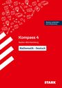 "Kompass 4", "Baden-Württemberg", "Mathematik · Deutsch"; rote Illustration mit Bildungssymbolen.