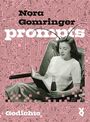 Text: "Nora Gomringer", "Prompts", "Gedichte". Frau liest Buch, hält Getränk. Hintergrund: pinkes Schaltkreis-Muster.