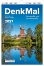 "DenkMal" Kalender 2027. Thema: Bauwerke und Denkanstöße, mit Abbildung einer Windmühle an einem See.