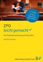 „ZPO leicht gemacht“, 3. Auflage, mit Übersichten und Leitsätzen. Gelber Hintergrund, unscharfe Gerichtsszene.