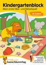 "Kindergartenblock; Mein erster Mal- und Rätselspaß; ab 2 Jahre." Illustration: Hund und Maus im Sandkasten.