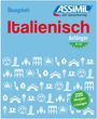 "Übungsheft Italienisch Anfänger A1-A2 220 Übungen + Lösungen" auf einer blauen, mit Italien-Symbolen verzierten Illustration.