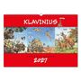 "KLAVINIUS JAGDKALENDER 2021" ist oben und unten ist ein roter Hintergrund. Es zeigt humorvolle Jagdszenen.