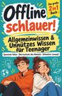 "Offline schlauer! Allgemeinwissen & Unnützes Wissen für Teenager". Illustration von zwei lachenden Jugendlichen.