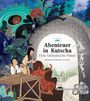 "Abenteuer in Kutscha: Eine fantastische Reise." Bunte Illustration mit Menschen und Tieren. Chinesische Kulisse.