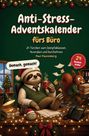 "Anti-Stress-Adventskalender fürs Büro" zeigt Faultier im Weihnachtsbüro: entspannt mit Kakao, Eichhörnchen trägt Akten.