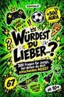 "Würdest du lieber...? 300 Fragen für Jungs, bei denen du dich entscheiden musst. Good Vibes. +500 Aura. Ab 10+."

Buntes Design mit Piktogrammen von einem Gamepad, Fußball, Pizza, Skateboard und Alien.