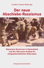 Titel: "Der neue Abschiebe-Rassismus". Untertitel: "Repressive Strukturen in Deutschland und den USA sowie Ansätze für zivilgesellschaftlichen Widerstand". Im Hintergrund sind uniformierte Personen in einer Szene, die Restriktion und Kontrolle andeutet.