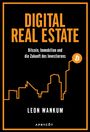 DIGITAL REAL ESTATE. Bitcoin, Immobilien und die Zukunft des Investierens. Silhouette einer Stadt mit Bitcoin-Symbol.