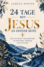 Text: "Samuel Winter. 24 Tage mit Jesus an deiner Seite. Dein christlicher Adventskalender für mehr Ruhe, Hoffnung und Gottesnähe." Illustration: Kirche in blauer Hügellandschaft und goldene Blätter.