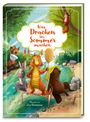„Was Drachen im Sommer machen“, illustr. von Lisa Rammensee. Ein Drache, Hase, Biber und Eichhörnchen an einem Fluss.